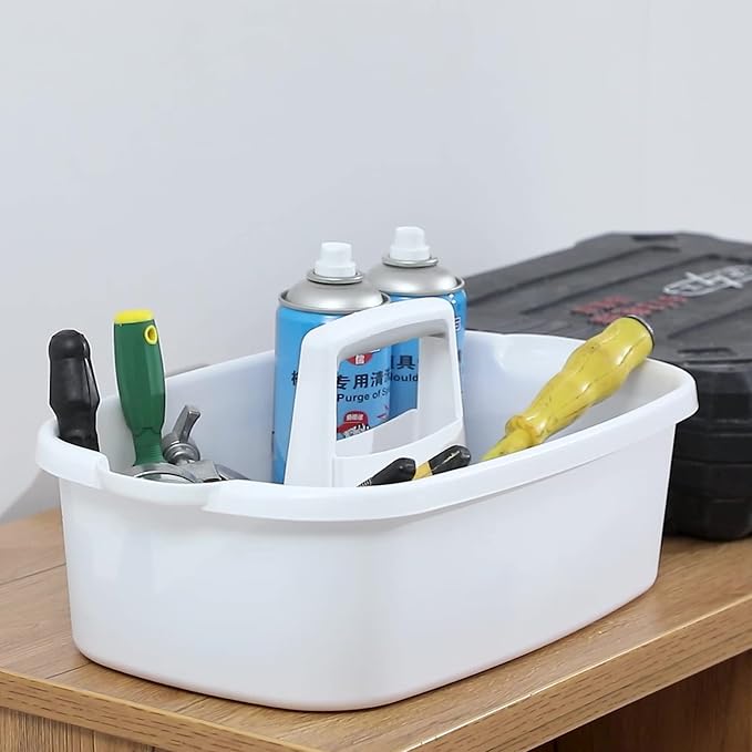 Large Cleaning Supplies Caddy Portable Shower Caddy Basket White | Sturdy Supply Organizer with Handle Plastic Bucket Tool Storage for Bathroom Bedroom Kitchen Garden College Dorm Essentials