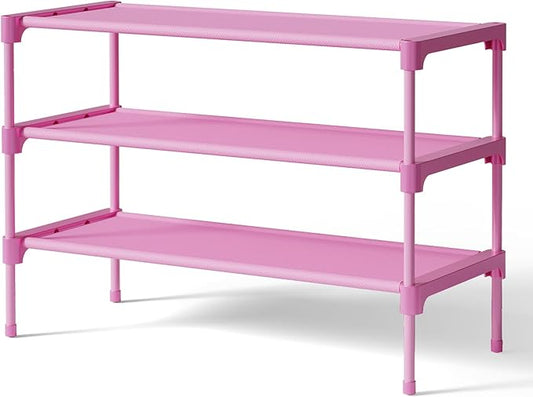 Kitsure Shoe Rack - Non-Woven Shoe Rack Shelf, 27.5" Wide - 3 Tier, Pink | Shoe Organizer for Closet, Entryway, Garage, Stackable Shoe Shelves, college dorm&apartment essentials