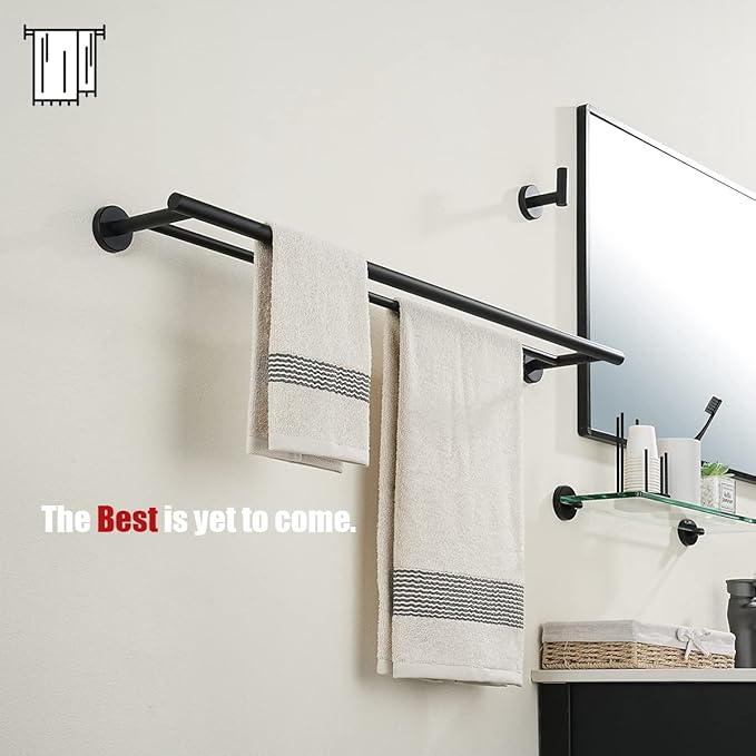 JQK Double Bath Towel Bar, Matte Black 30 Inch 304 Stainless Steel Thicken 0.8mm Towel Rack for Bathroom, Towel Holder Wall Mount, Useable Length 27 Inch, TB100L27-PB