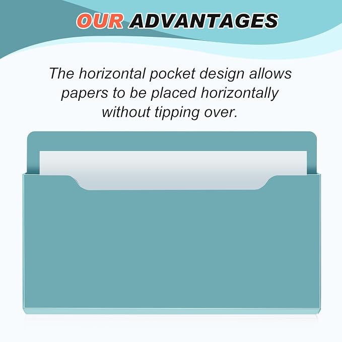 Feifeiya 2 Pcs Magnetic File Folder Wall Hanging Holder Large Pocket Paper Magazine Mail Organizer for Refrigerator Classroom Locker Whiteboard(Horizontal,Haze Blue,13.8 x 8.3 Inches)