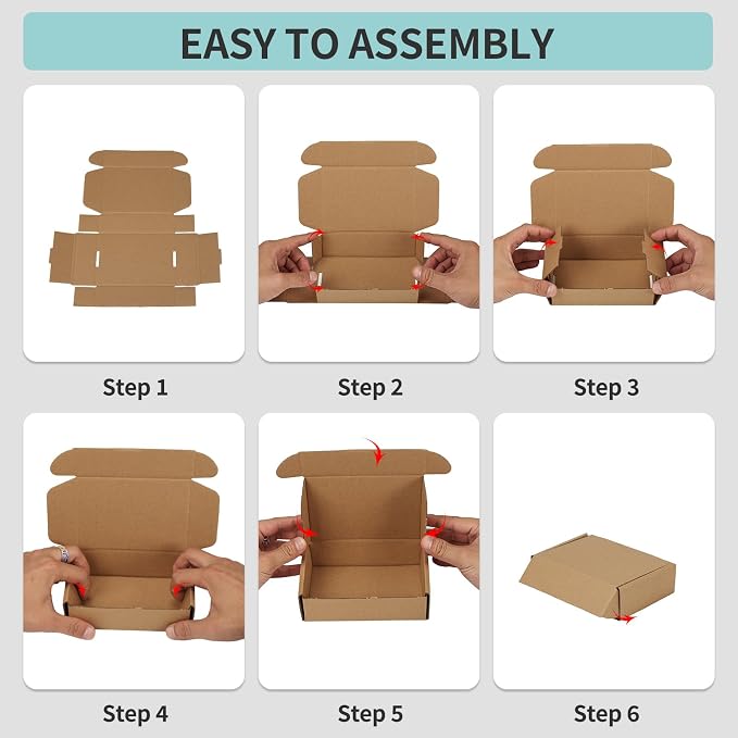 CRUGLA 6x4x1.5 Small Shipping Boxes, 100 Pack Brown Kraft Folding Mailer Boxes, 3-Ply Corrugated Cardboard Mini Box Mailers for Small Business Packaging