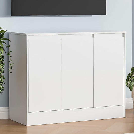 Housoul Buffet Cabinet with 3 Doors, Coffee Bar Cabinet with Storage, White | Modern Kitchen Sideboard Cabinet, Storage Cabinet with Adjustable Shelves, Buffet Cabinet for Living Room, Kitchen