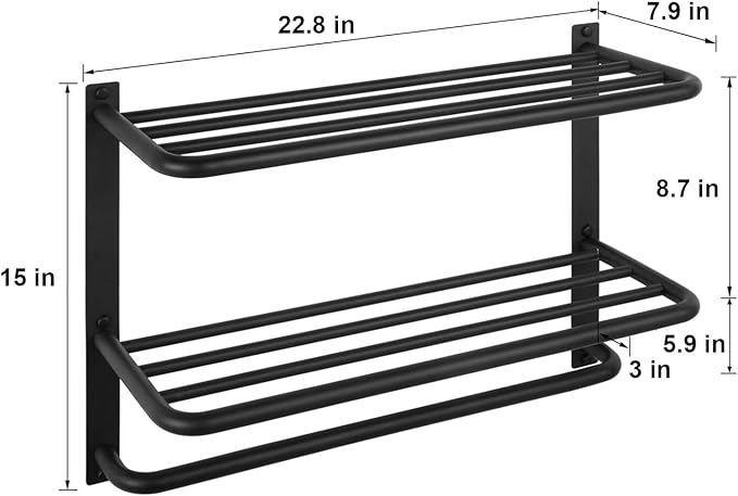 3-Tier Bathroom Towel Rack, SUS 304 Wall Mount, Matte Black