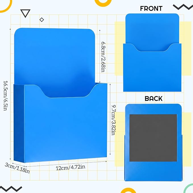 Gilprop 8 Pack Magnetic File Folder Holder for Whiteboard Classroom Storage | 5"x7"x1.2" Hanging Magnetic Wall File Organizer, Refrigerator Magazine Holder, for Mail Letters Paper Desk Office