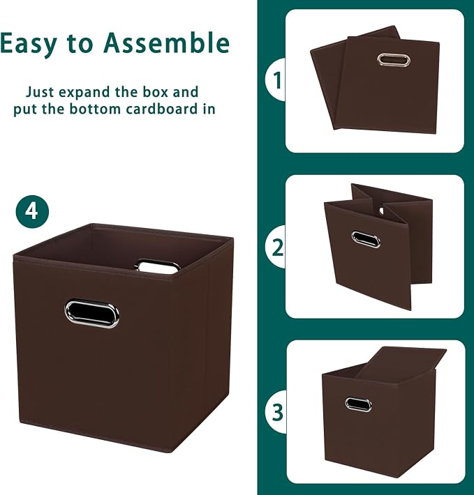 Black Foldable Storage Cubes Bins, Fabric Storage Box Cubes Organizer Baskets with Dual Handles for Home Organizer,Set of 6,(Coffee)