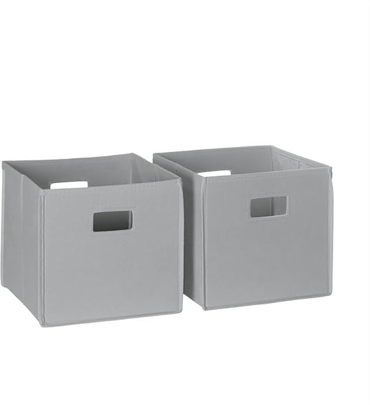 RiverRidge Folding Storage Bins - 2-pack of 10in Tall Gray Cubes | Fabric Bins, Set of 2 Storage Cubes, Cut-out Handles, Playroom Closet Organizer, Collapsible Cubby with Bottom Board Insert