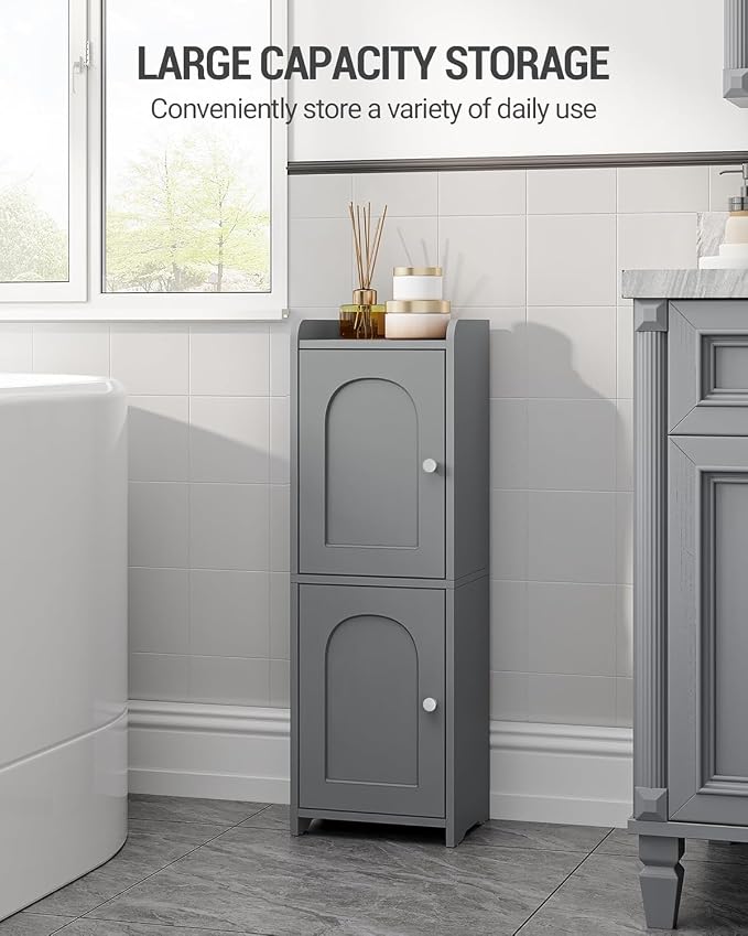 Hzuaneri Bathroom Storage Cabinet, Small Corner Floor Cabinet with 2 Doors | Narrow Toilet Paper Cabinets with Adjustable Shelf, Bathroom Organizer for Small Spaces, 7.9" D x 9.8" W x 29.5" H Gray