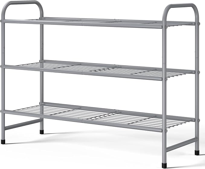 Kitsure Shoe Rack - Stainless Steel Shoe Organizer, Sturdy Shoe Rack for Closet and Front Door Entrance, Free Standing Shoe Shelf, Closet Organizers and Storage, 25.6" Wide - 3 Tier, Grey | Sturdy Shoe Rack for Closet and Entryway, Free Standing Shoe S...