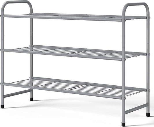 Kitsure Shoe Rack - Stainless Steel Shoe Organizer, Sturdy Shoe Rack for Closet and Front Door Entrance, Free Standing Shoe Shelf, Closet Organizers and Storage, 25.6" Wide - 3 Tier, Grey | Sturdy Shoe Rack for Closet and Entryway, Free Standing Shoe S...