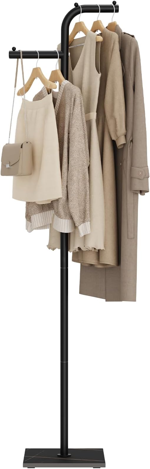 Coat Rack Freestanding, Small Clothes Rack, Black, 68.9 In High | Modern Clothing Rail with Rock Slab Base, Heavy-duty Metal Coat Tree for Boutiques, Hallway, Entryway, Living Room