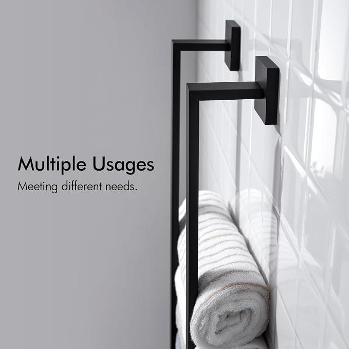BANOLUX Towel Rack, 16-Inch Single Towel Bars for Bathroom, Towel Racks for Bathroom Wall Mounted SUS304 Stainless Steel Hand Towel Holder Heavy Duty, Matte Black Towel Bar 2 Pack, A7-TB-MB-16IN-2Pack