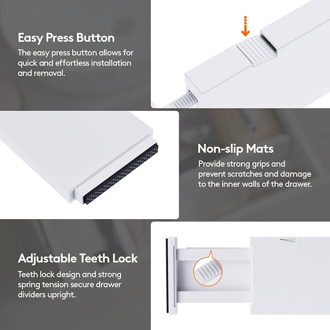 Lifewit 5 Pack Upgrade Drawer Dividers for Clothes, 4" High 11"-17" Adjustable Dresser Drawer Organizers, Expandable White Plastic Drawer Separators for Kitchen, Nursery, Office Organization & Storage