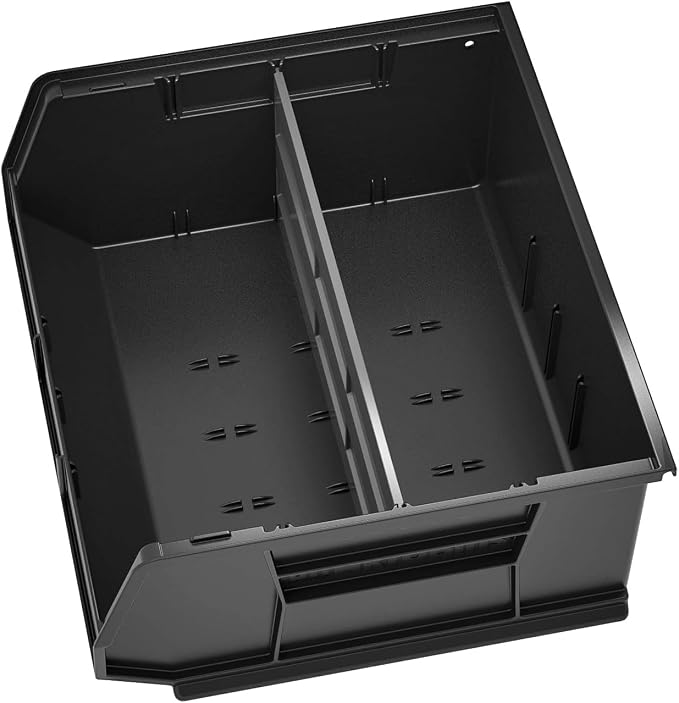 Akro-Mils 30250 AkroBins Plastic Storage Bins, 15"x16"x7", Black, 6-Pack | Space-Saving Stackable Bins for Garage, Pantry, Craft Organization