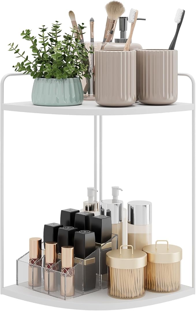 Bathroom Counter Organizer, Vanity & Makeup Countertop Organizer | Corner Bathroom Counter Organizer, Bathroom Sink Organizer, Bathroom Counter Shelf, Countertop Organizer, Corner Desk Shelf