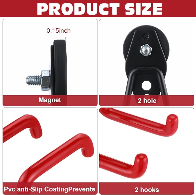 Landhoow 10 Pcs Large Magnetic Hooks Heavy Duty Garage Magnet Hooks Strong Storage Utility Magnetic Hangers with Anti Slip Rubber Coating for Indoor and Outdoor Hanging (Red)