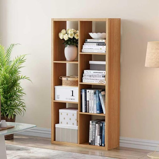 VDNEND Cube Storage Organizer Bookcase, Decorative 11 inch Open Back Cubical Shelf with Thickened Border, Display Bookshelf for Living Room, Home Office, Sturdy Room (Natural Oak, 7 Cube,Standard)