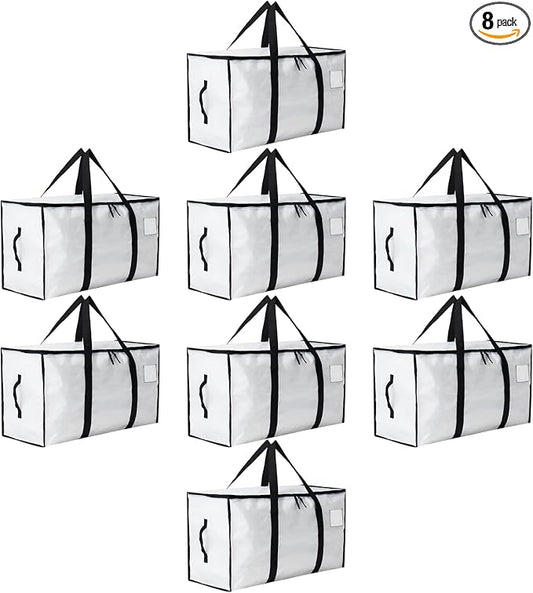 Moving Bags Heavy Duty Extra Large, Moving Boxes, Moving Supplies Essentials, Blue Storage Bins with Lids, Plastic Packing Totes, Storage Bags for Clothes with Handles & Zippers(White, 8 Pack)