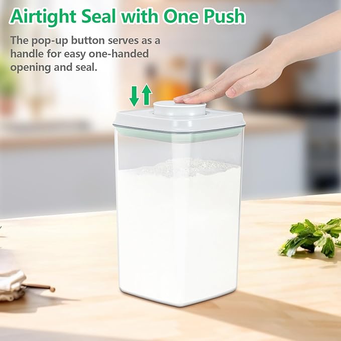 4.2 Qt Airtight Flour Rice Storage Container with Pop-up Lid Sugar Holder | Crystal-Clear BPA Free Plastic Spaghetti Containers, Tall and Slim Food Storage Bin for Kitchen Pantry Organization