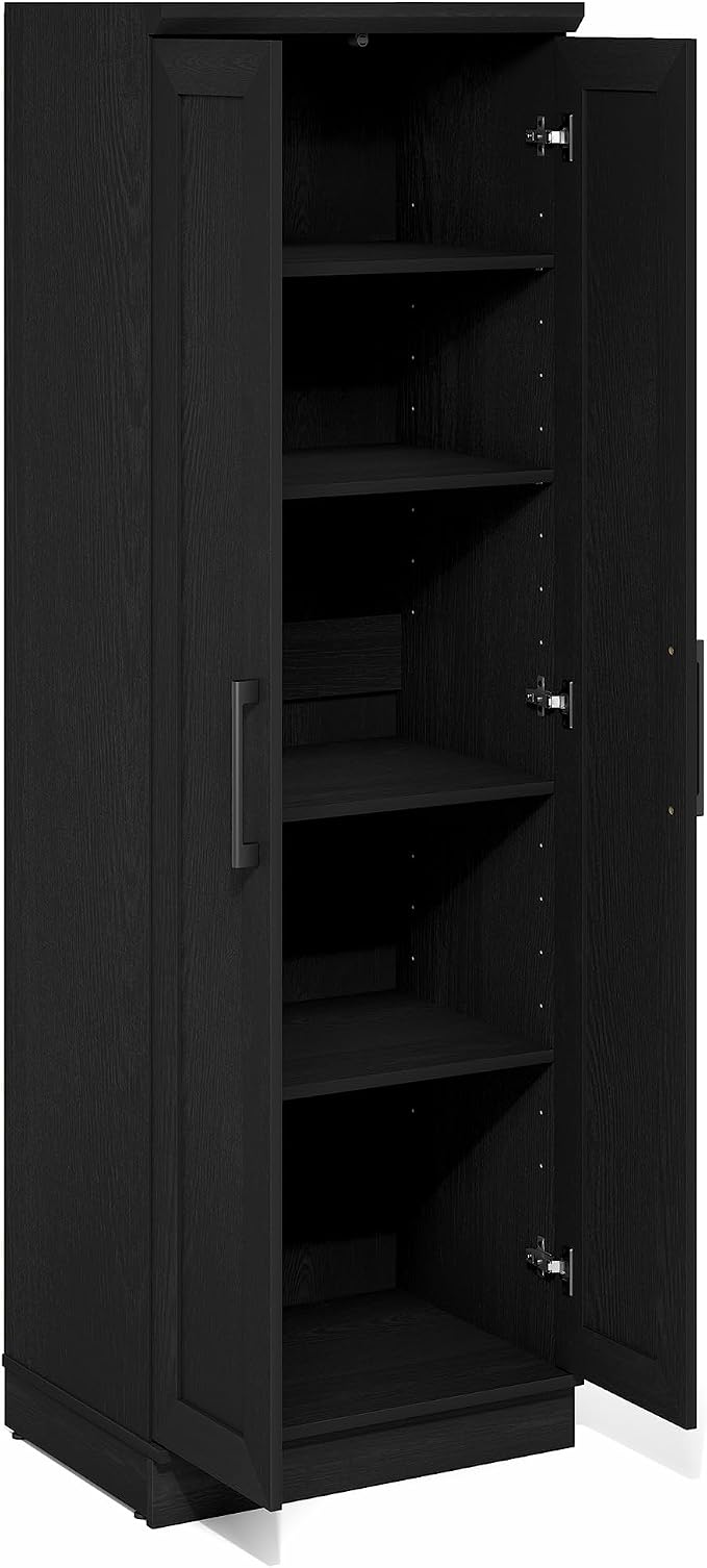 Furinno Robin Storage Cabinet, 5-Tier Pantry Cabinet with Adjustable Shelves, 23W with 2 Shaker-Doors, Kitchen Cabinet, Organization and Storage, for Pantry, Living Room, Home Office, Black Woodgrain