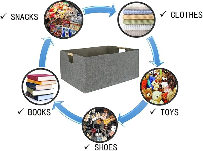 Storage Bin for Shelves Rectangle Closet Baskets Foldable Box with Handles Gray Shelf Baskets Toy Boxes for Home Office Car Dormroom