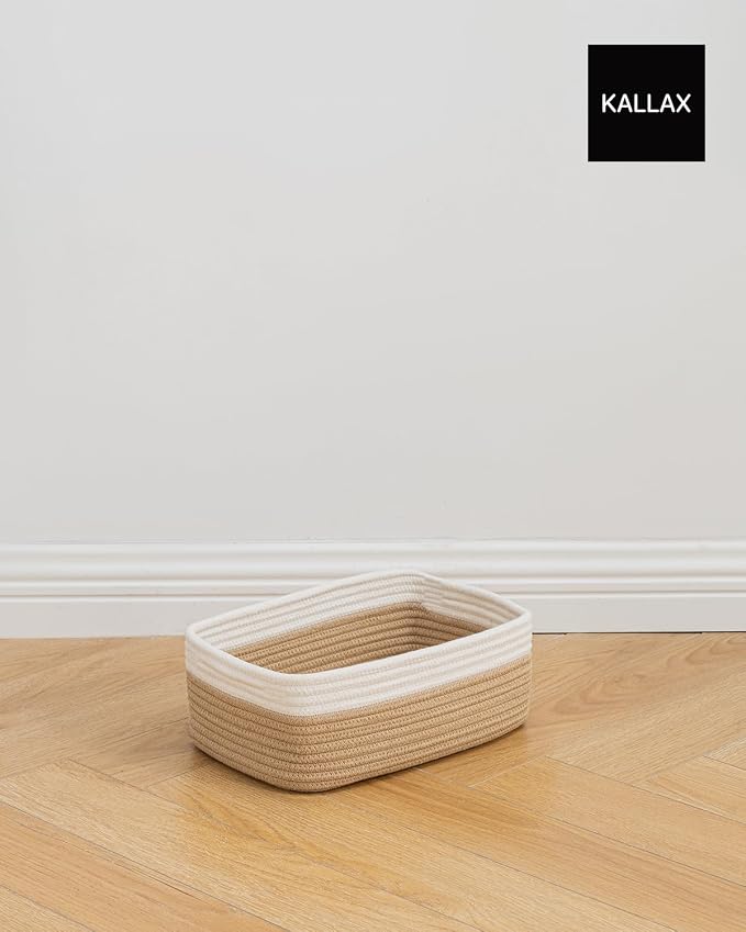 KALLAX Small Woven Storage Basket for Organizing, 12 x 8 x 4.5 inch, 3 Pack | Shelf baskets for closet organization, toy storage and home decor, Perfect as empty gift baskets for holidays, White & Brown