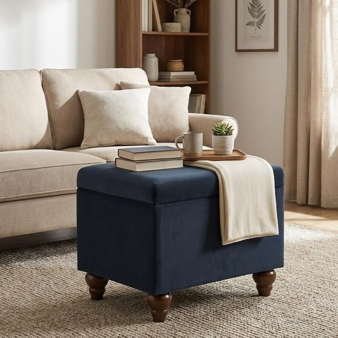 Spatial Order 22" Medium Rectangular Storage Ottoman - Blue Velvet