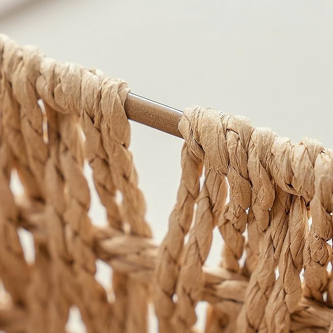 GIB Small Wicker Storage Baskets for Organizing, Decorative Woven Baskets with Handles & Liners, Boho Paper Rope Rectangular Serving Baskets Trays for Shelves, Table, Gifts, Set of 2