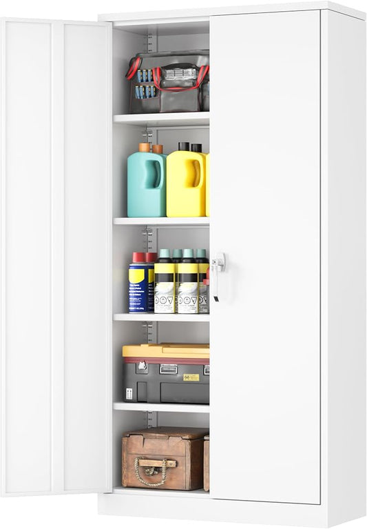 INTERGREAT White Metal Storage Cabinet, 72" Locking Steel Cabinets with 2 Door and 4 Adjustable Shelves, Tall Metal Cabinet for Home Office, Garage, Warehouse