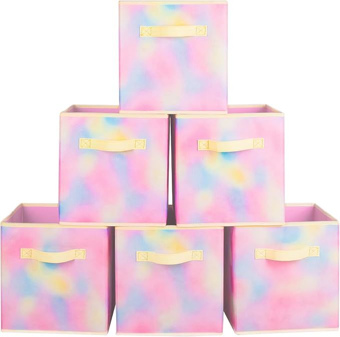 ShellKingdom Storage Bins, Foldable Fabric Storage Cubes And Cloth Storage | Storage Organizer For Closet And Toys, 10.5x10.5x11 INCH, 6 Pack (Chromatic Tie Dye)