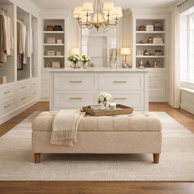 HomePop Ainsley 40" Storage Ottoman Bench - Oatmeal Textured Fabric