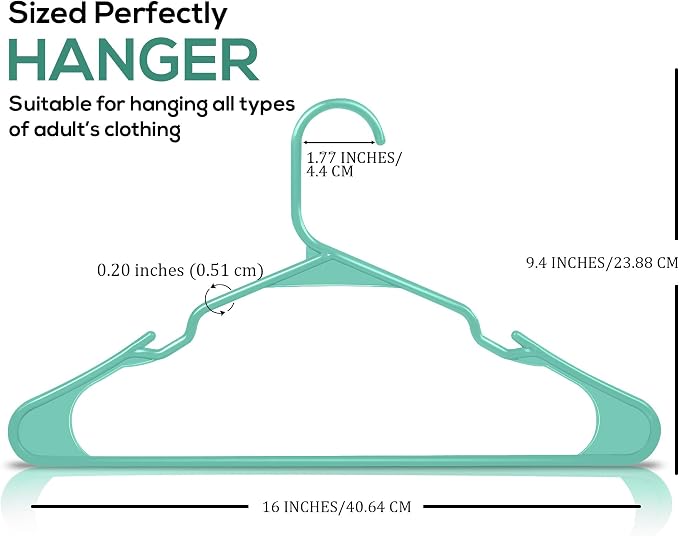 Utopia Home Plastic Hangers 100 Pack - Perfect Space Saving Clothes Hanger - Durable and Strong - Perfect Closet Organizers with Shoulder Grooves (Aqua)