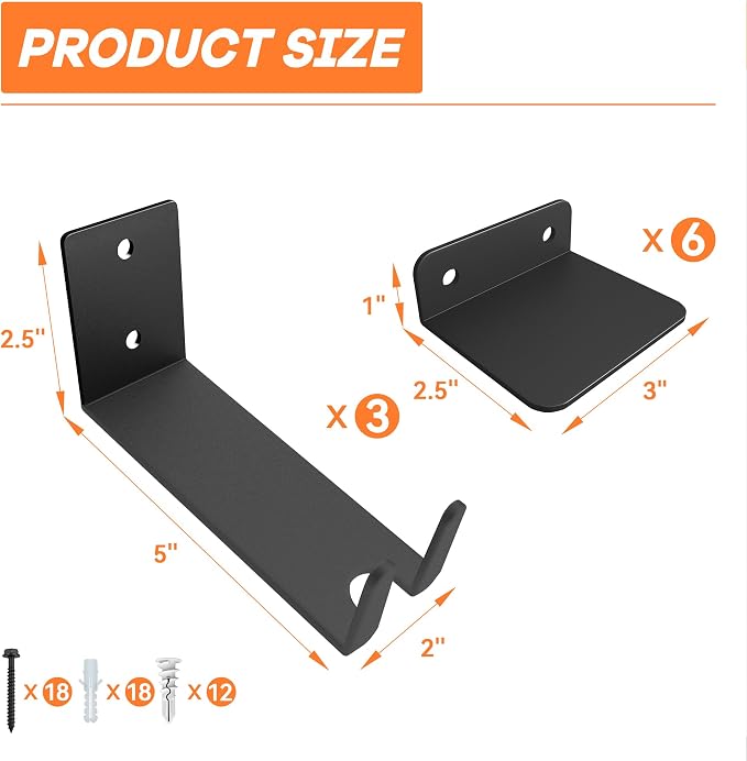 Wall Mount Bike Pedal Hanger, Heavy-Duty Horizontal Bike Rack for Garage, Indoor Bike Hanger, Holds Up to 70 lbs, 3 Pack