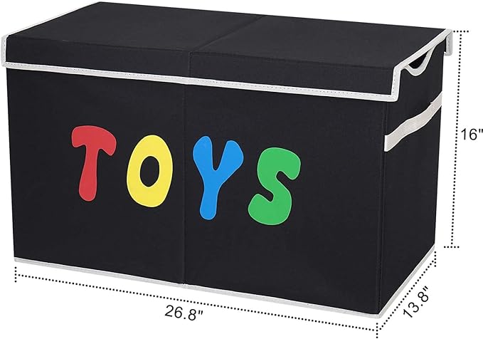 YOLOXO Toy Box Chest, Collapsible Sturdy Storage Bins with Lids, Extra Large Kids Toy Storage Organizer Boxes Bins Baskets for Kids, Boys, Girls, Nursery Room, Playroom, Closet (BLACK)