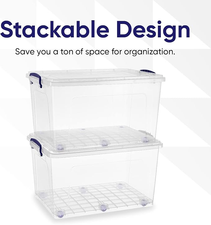 Superio Storage Bins with Lids, Clear Plastic Containers for Organizing, Stackable Totes, BPA Free, Odor Free, Organizer Boxes for Home, and Dorm (4 Pack, 44 Quart)
