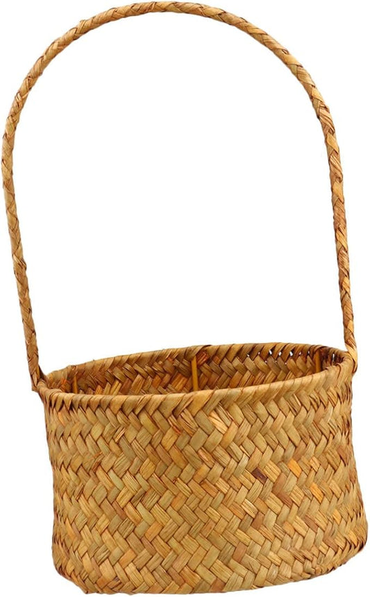 Natural Seagrass Basket Woven Storage Baskets Flower Container Straw Woven Decor Handle Design Home Office Decor