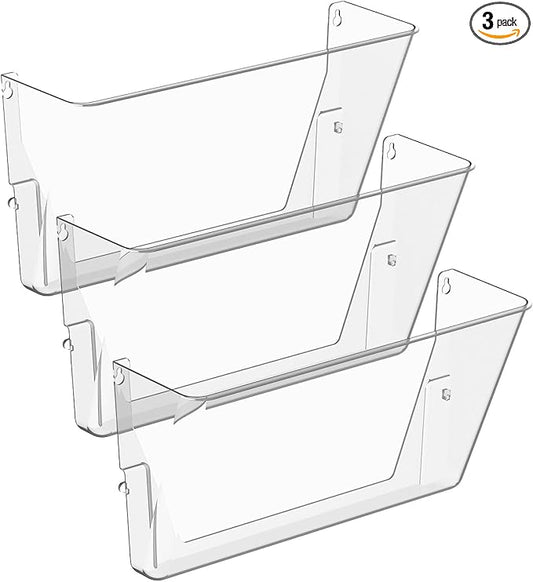 Gawerk Clear Acrylic Single Pocket, Plastic Hanging Wall Mount File Holder for Office Home (Clear, 3 Pack)