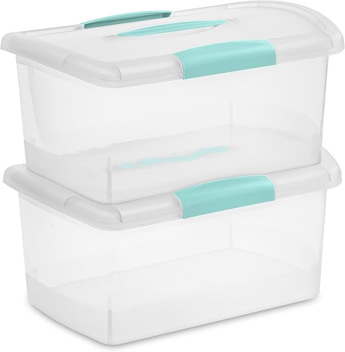 Sterilite Medium Nesting ShowOffs™, Clear Bin w/Latch Lid & Handle, 6 Pack | Heavy-Duty and Stackable Utility Box Containers for Home, Office, Cabinet, Closet, Bedroom, and Basement Organization