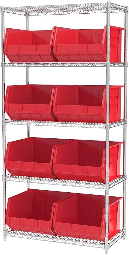 Akro-Mils 30270 AkroBins Plastic Storage Bins, 18"x16"x11", Red, 3-Pack | Space-Saving Stackable Bins for Garage, Pantry, Craft Organization