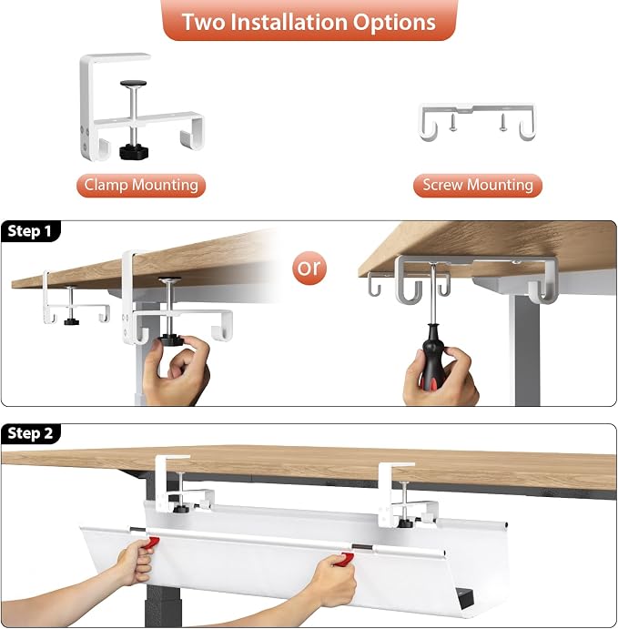 Univivi No Drill Under Desk Cable Management Tray, 36 inch Cable Management | Clamp/Screw Mount Cable Management Under Desk, Premium Fabric Under Desk Cable Tray, Various Size Cable tray for Office, Home