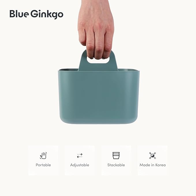 BLUE GINKGO Stackable Organizer Caddy, Square, Green, Made in Korea | Portable. Adjustable. Home, Office & School Storage.
