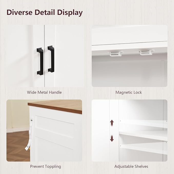 usikey 55" Buffet Cabinet with Storage and Drawers, Large Sideboard Buffet Cabinet with Adjustable Shelves and Doors, Modern Coffee Bar for Kitchen, Living Room, White