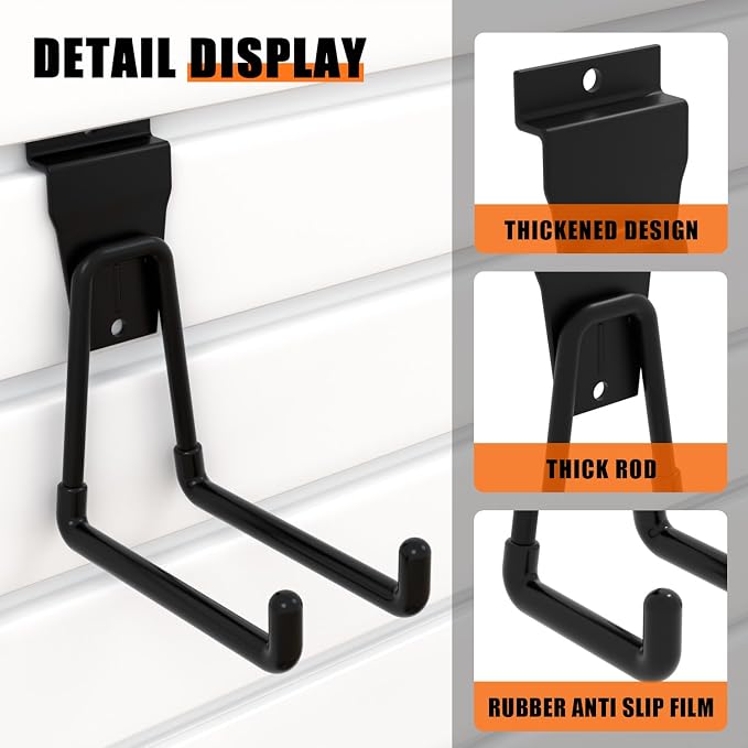 18PCS Black Slatwall Hooks, Garage Slatwall Accessories, Multi Size Slat Wall Accessory, Utility Hooks for Slatwall