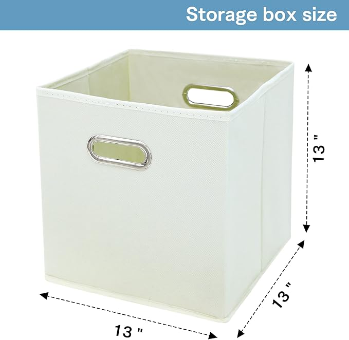 Black Fabric Cubby Storage Bins,13x13x13 Inches,Cube Organizer Bin Foldable Storage Boxes with Dual Handles Fabric Organizer Box and collapsible Storages basket,Set of 6,Creamy-White