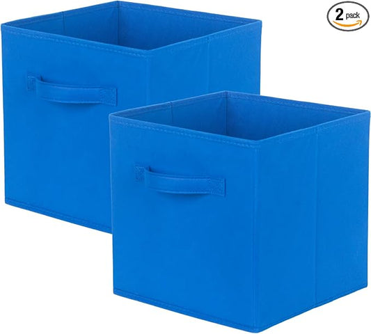 PowerKing Collapsible Storage Cubes, Farbic Storage Bins, Royal Blue, 2Pack | Sturdy, Lightweight, Easy Pull Handle, Closet & Shelf Organizer, Clothes and Toys Storage, 10.5'' x 11'' x 10.5''