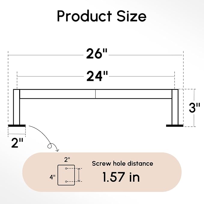USHOWER Brushed Nickel Towel Bar, 24 Inch Towel Racks for Bathroom | Heavy Duty Stainless Steel Towel Holder Wall Mounted, Easy Installation (Total Length 26 Inch)