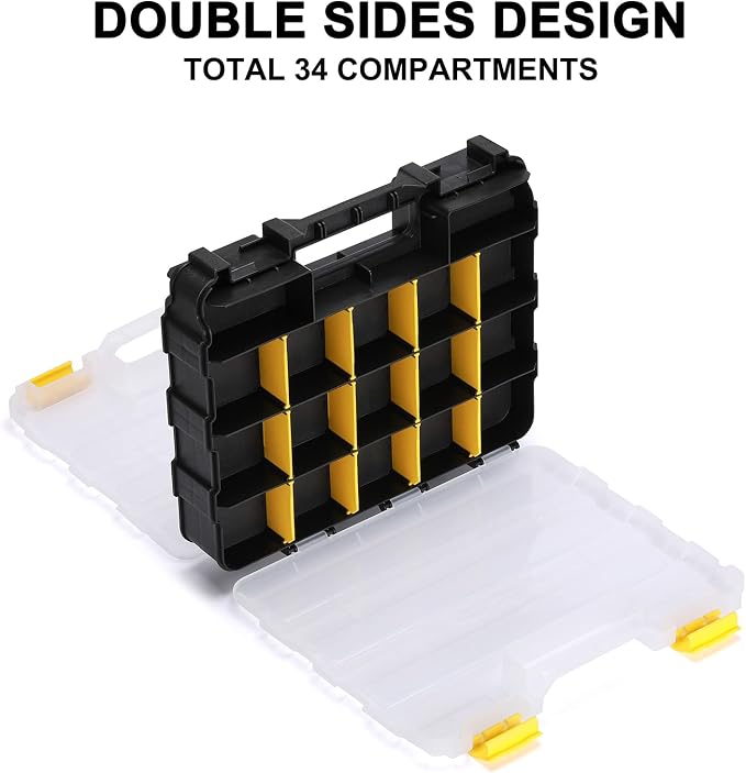 Mayouko Double Side Tools Organizer, Customizable Removable Plastic Dividers, Hardware Box Storage, Excellent for Screws,Nuts,Small Parts, 34-Compartment,2 PCS Set
