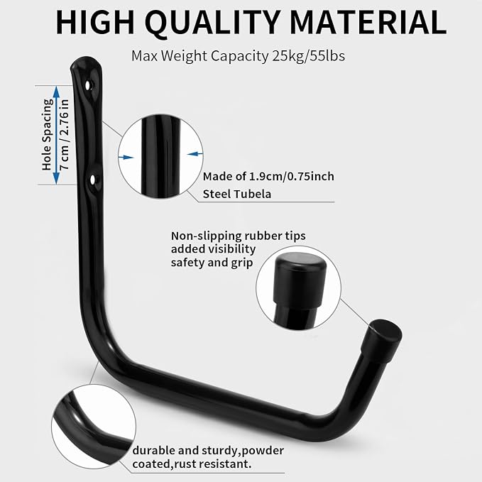 Heavy Duty Garage Storage Hooks, Wall Mounted Utility Hanging Rack for Surfboard, Ladder, Bike, Folded Chairs