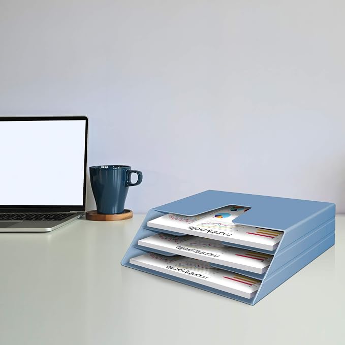 Acrimet Horizontal Triple File Folder Organizer Sorter, Letter Size, Blue | 3 compartments to separate and organize documents, folders and papers