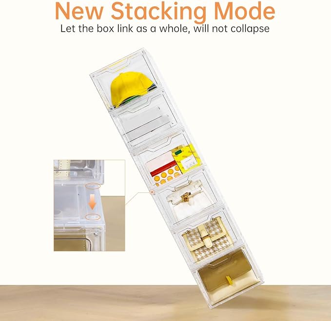Freebat 6 Pack Closet Organizers and Storage,Clear Stackable Plastic Storage Bins with Lids Magnetic Doors,Clothes Organizers and Storage,Plastic Craft Containers for Wardrobe Kitchen Bathroom Office