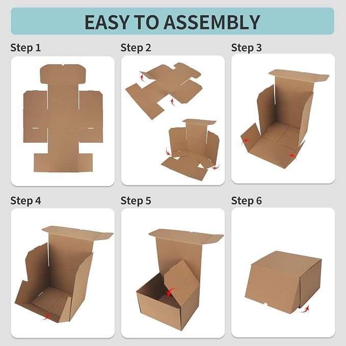 CRUGLA 10x8x6 Shipping Boxes, 15 Pack Brown Kraft Folding Mailer Boxes, 3-Ply Corrugated Cardboard Box Mailers for Small Business Packaging, Mailing & Storage
